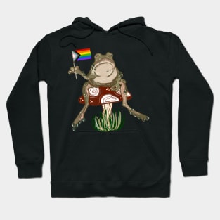 Pride Flag Frog on Mushroom Cottagecore Hoodie